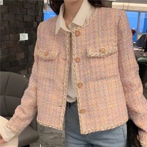 Jacket plaid pink luxury French fashion woman’s blazer thick jacket